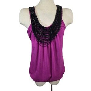 Vanity Top Womans Medium Purple Pink Y2K Babydoll Tank Beaded Sparkle Fairy READ